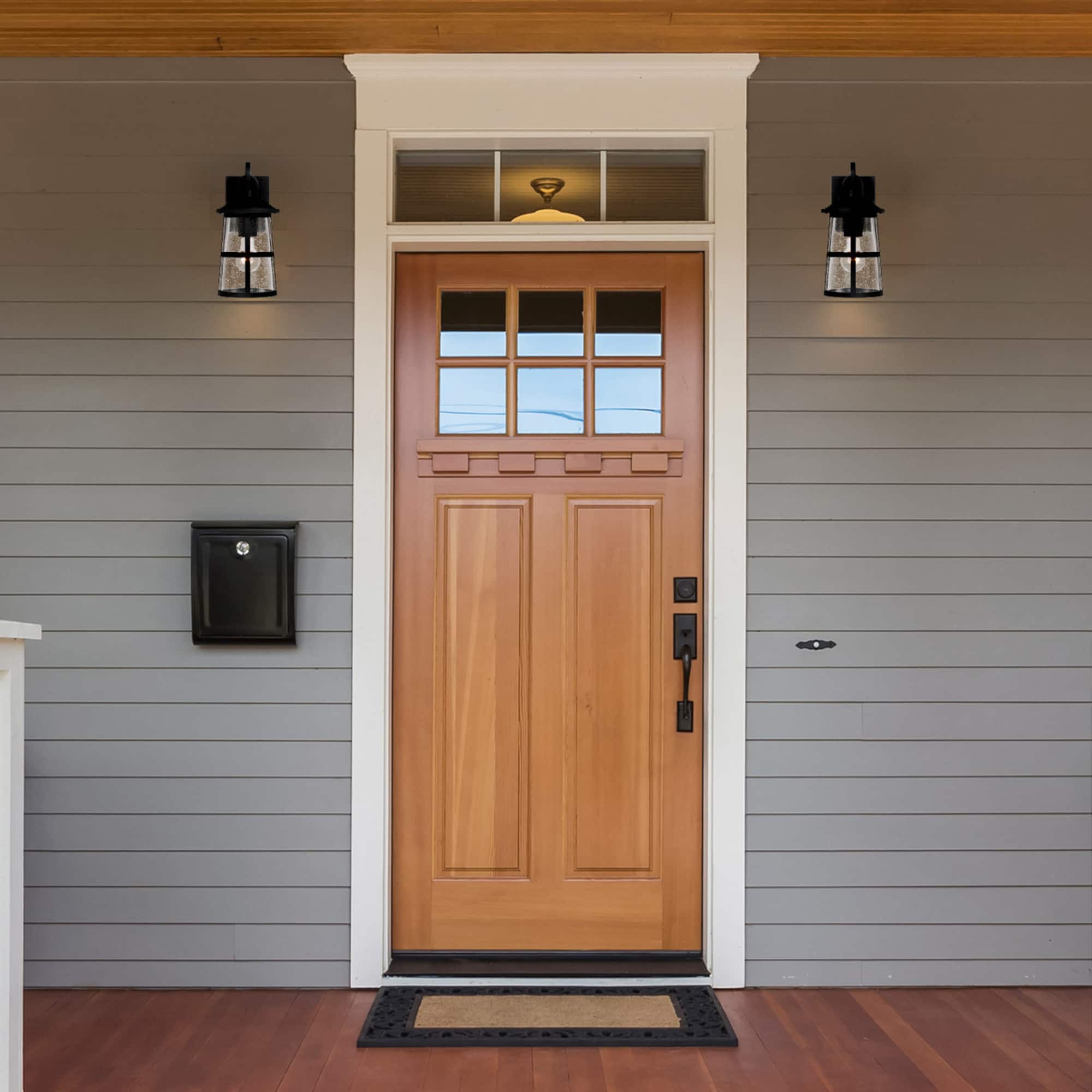 Hello Honey® Nantucket Matte Black Coastal Metal & Glass Wall Mounted Outdoor Lantern Light